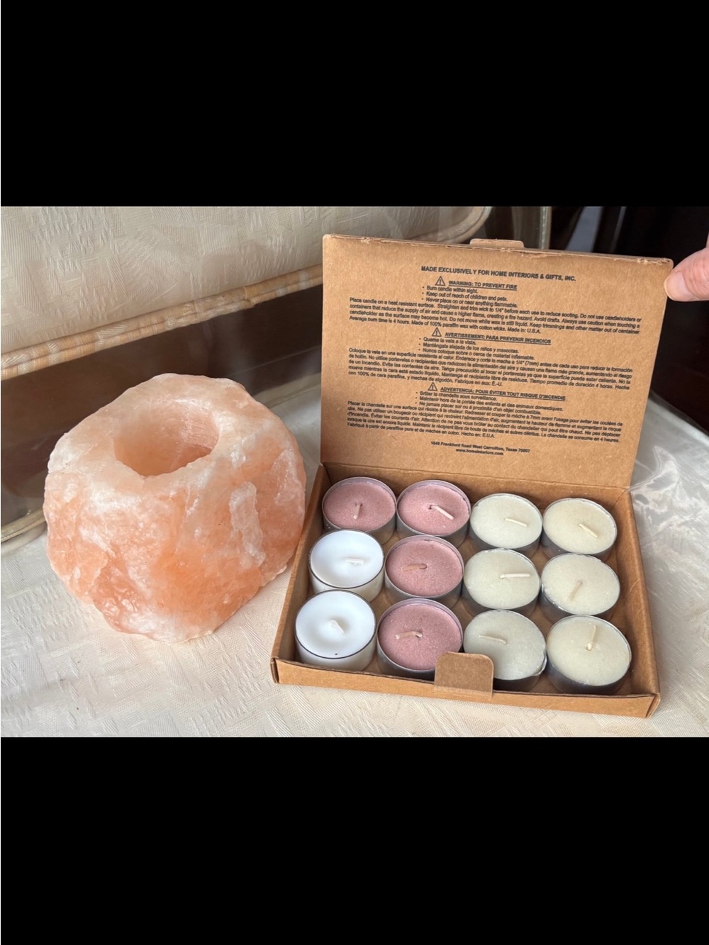 Himalayan salt stone rock tea light candle holder and 1 Dozen candles, NEW